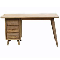 Noir Jetson Natural Brown Teak Wood Midcentury Modern Desk