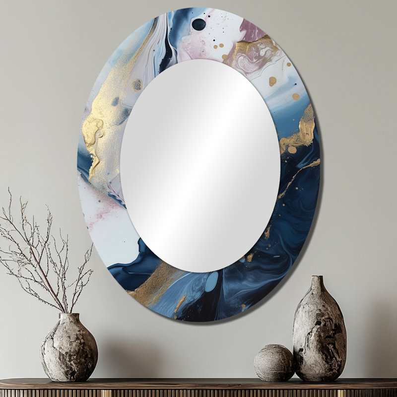 Miroir mural bleu et blanc Enigmatic Stones II - Bleu, 40 po x 30 po