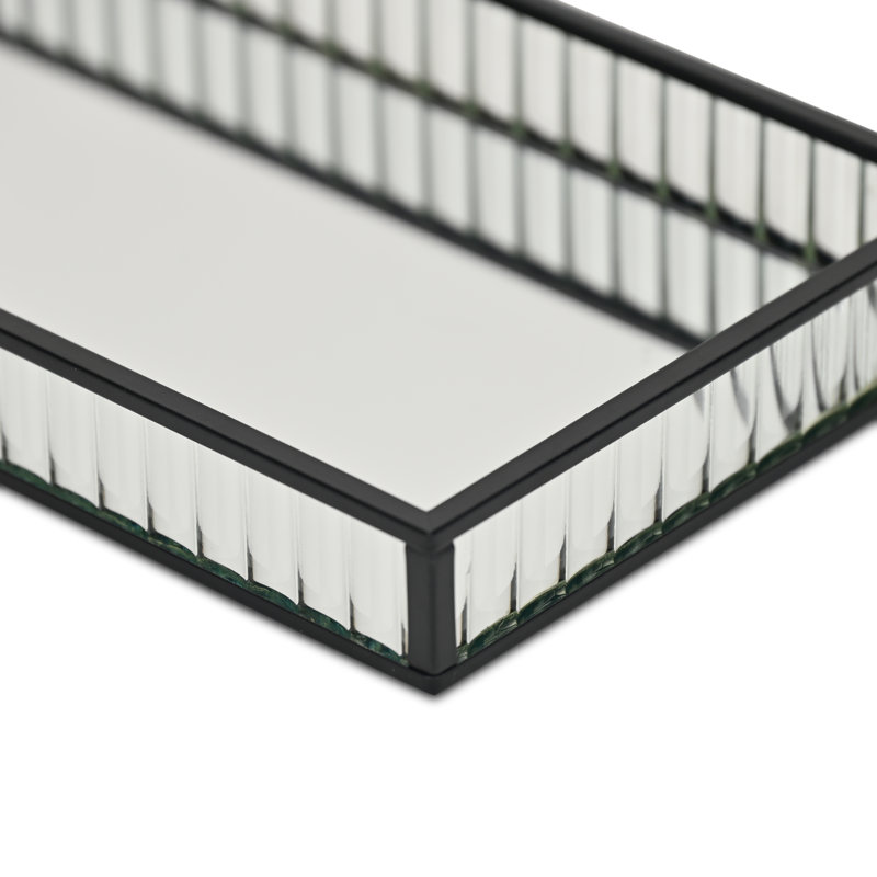 Plateau rectangulaire en verre cannelé Veldra, H 1,25 po x l 9,5 po x P 5,5 po, Noir, noir, noir, noir
