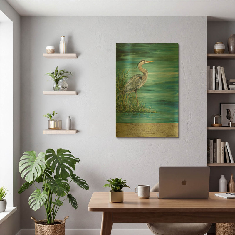 «Great Blue Heron 2» par Jean Plout, art mural en métal doré, 24 po x 36 po, 24"x36"