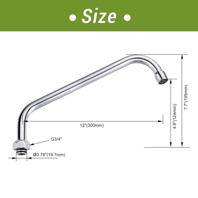 Remplacement du bec de robinet de 12 po en chrome poli - filetage interne G3 / 4