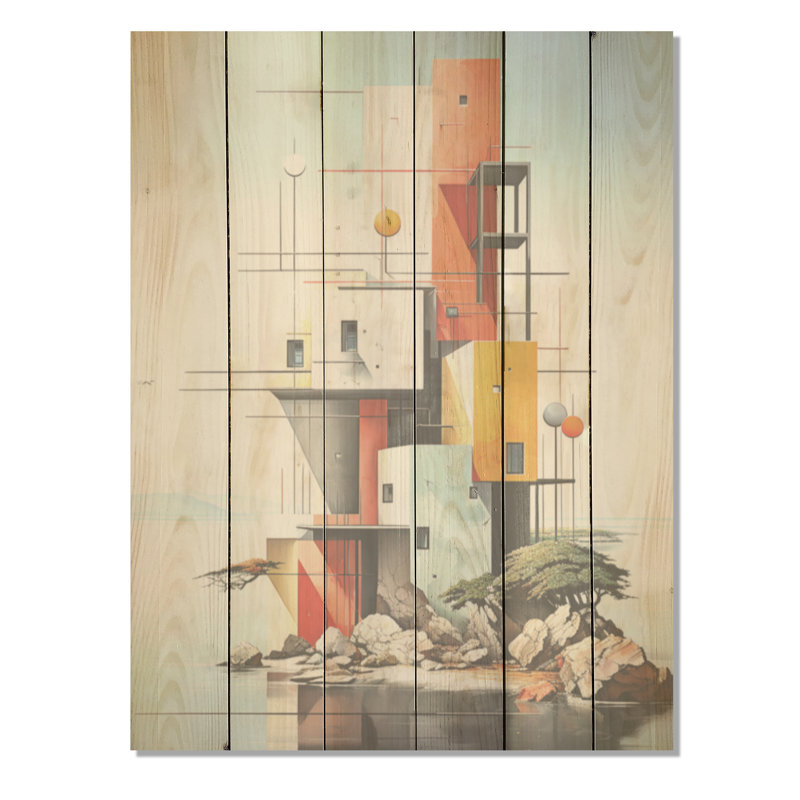 Océan de Stijl Lansdcape - océan, art sur bois de pin naturel, H 20 po x l 10 po