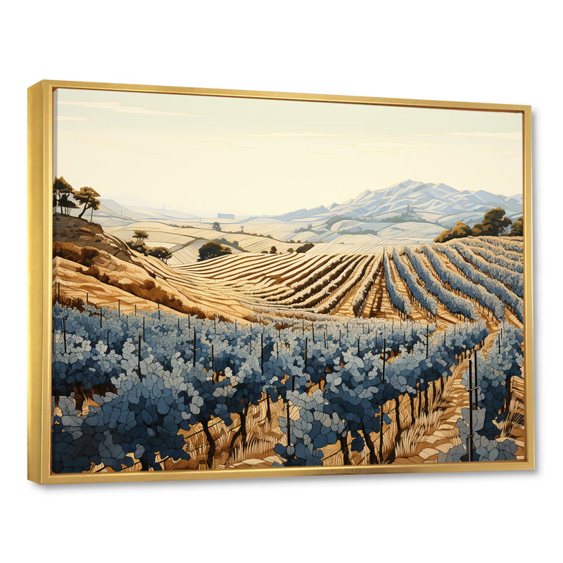 Minimalisme vignoble sur toile de fond, H 30 po x l 40 po x P 1,5 po, Cadre flottant doré