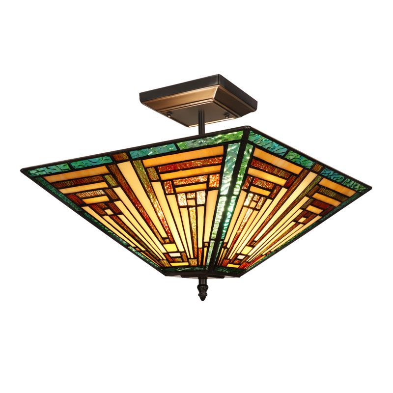Abat-jour semi-encastré de style mission 2 lumières CHLOE Lighting sapin de style Tiffany 14 po, Multicoloured 1