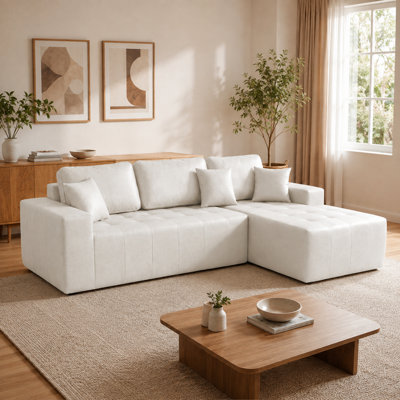 Canapé-lit modulaire en L en similicuir avec méridienne d'angle, canapé à compression désossé avec mousse à haute densité, aucun assemblage requis