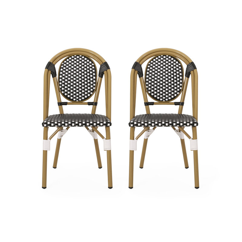 Chaise d'extérieur durable en PE en rotin et aluminium, parfaite pour l'élégance du patio et du jardin, Blanc/Noir