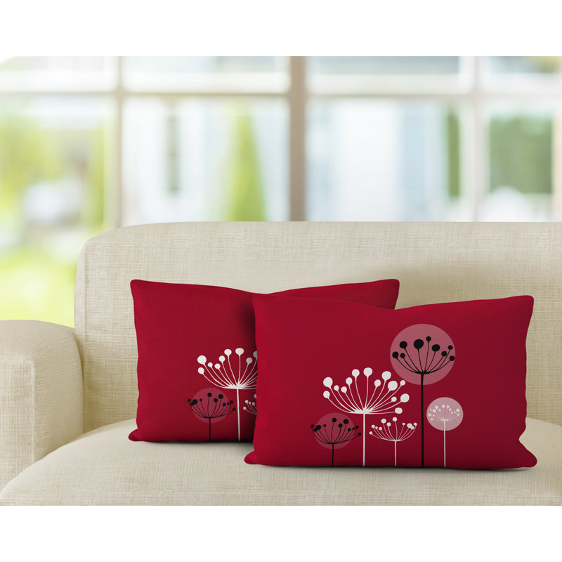 Polyester / Mélange de polyester Housse de coussin rectangulaire intérieure / extérieure lombaire et insert, Rouge