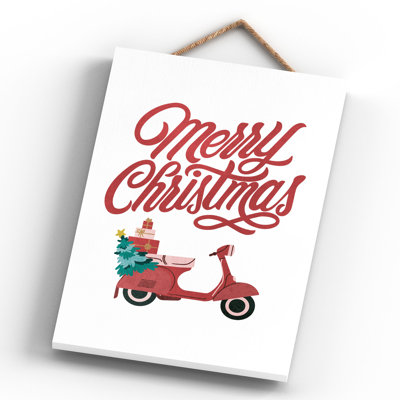 Xmas Merry Christmas Scooter Wooden Plaque