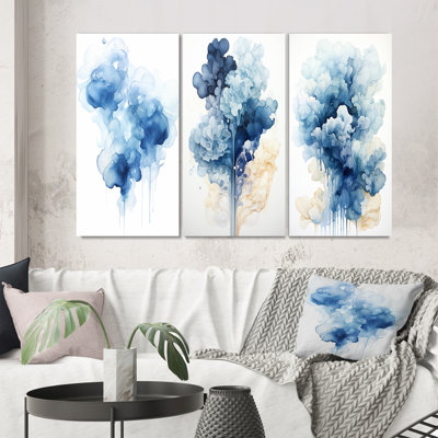 " Ethereal Blue Watercolor Bliss III " 3 Piece Art Set