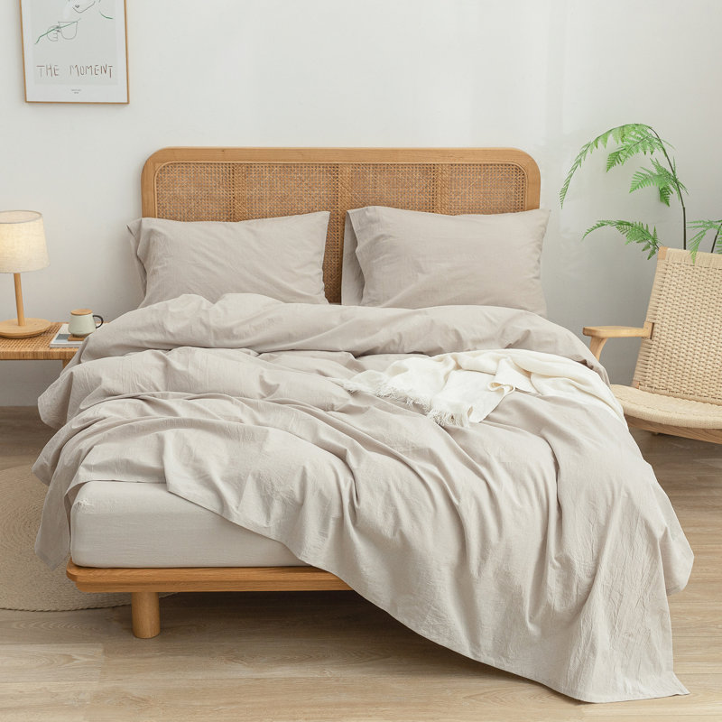 BESTOUCH Sheet Set 100% Washed Cotton Linen Feel Lightweight, Linen Gray, California King Sheet Set with 2 Pillowcases