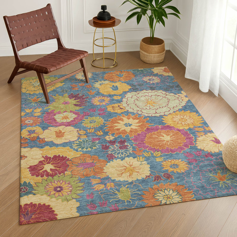 Tapis floral intérieur / extérieur lavable à la machine Matteson ACN2293, Rectangle 5 pi x 7 pi 6 po