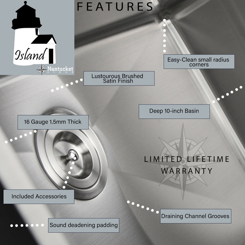 Island 32'' L Stainless Steel Undermount Single Basin Kitchen Sink