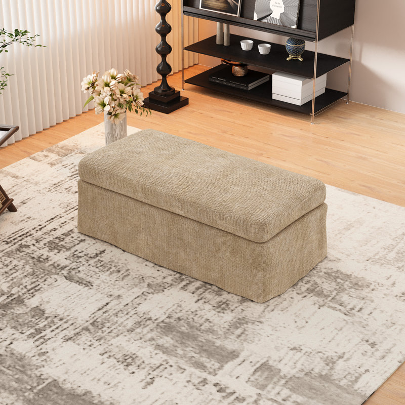 46" W Chenille  Upholstered Ottoman without Storage Space, Wheat
