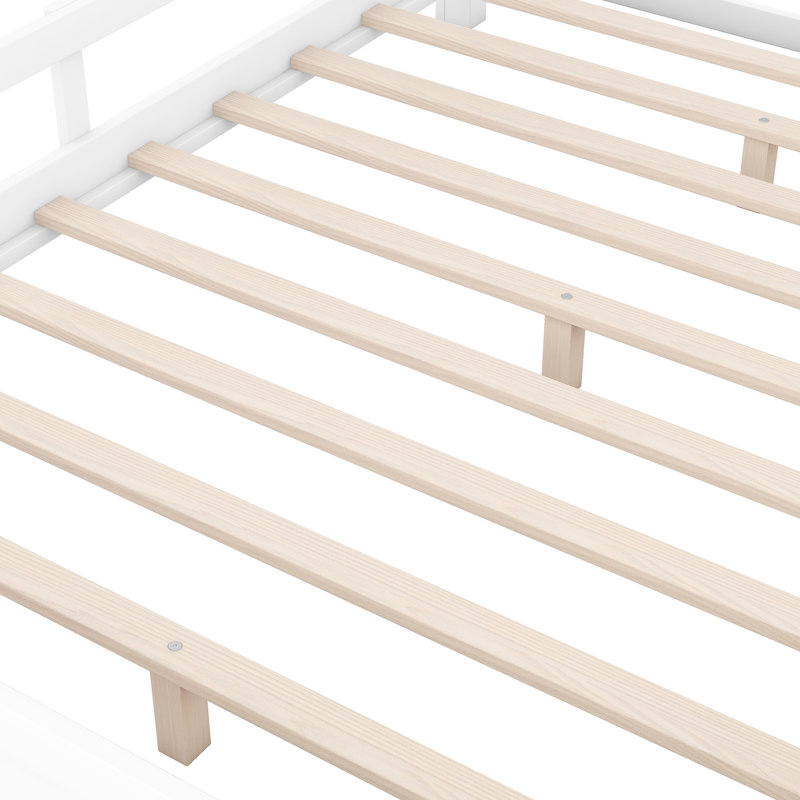 Lit plateforme en bois blanc avec rangement à DEL, tête de lit et garde-corps, Lit double, Blanc