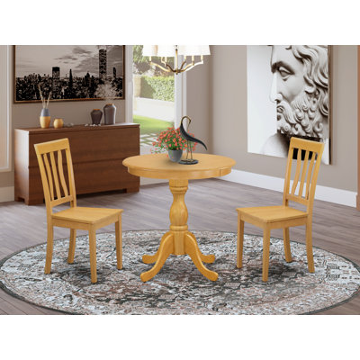 Ensemble de table de cuisine 3 pièces pour petits espaces comprenant une table ronde avec piédestal et 2 chaises, chêne