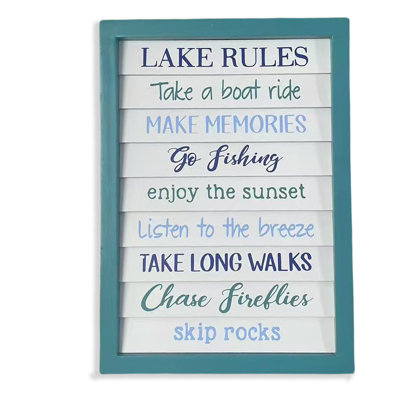 Teal Lake Rules Wall Art Framed Wall Hanging Wood Wall Decor