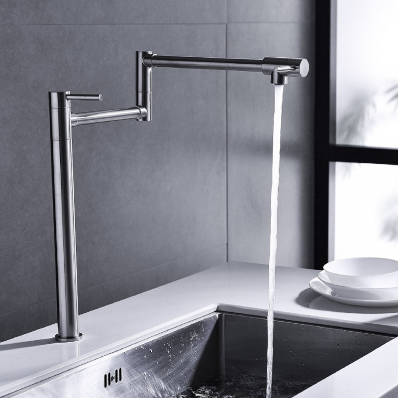Extension Pot Filler Faucet In Brushed Nickel, Arm For Effortless Filling, Double Handles To Regulate Water Flow Precisely, Surface, Silent Aerator