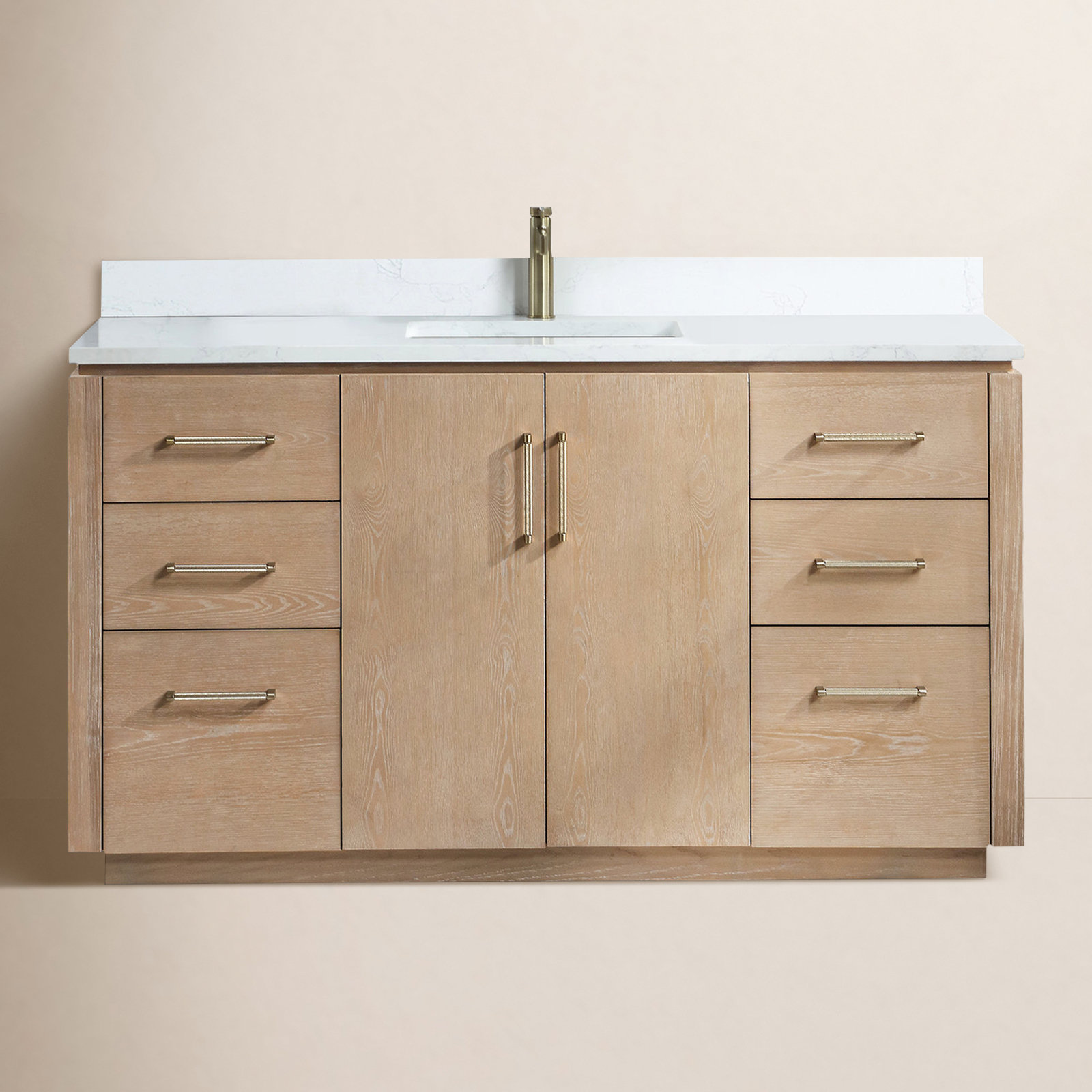 Cloverfield 60'' Single Bathroom Vanity, Gold, Washed Ash Gray