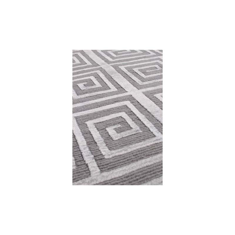 Greek Key Geometric Area Rug in Blue, Rectangle 12' x 15', Silver
