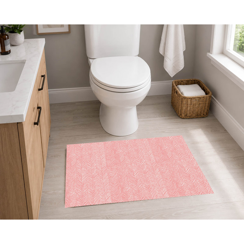 Tapis de toilette rectangulaire antidérapant à chevrons, 34" W x 21" L, Dusty Rose