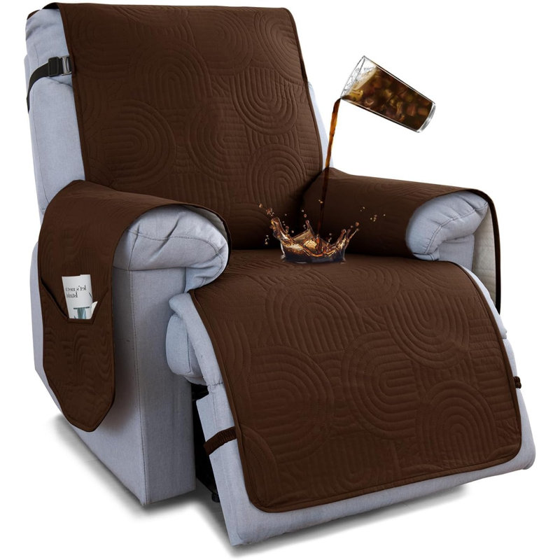 Housse de fauteuil inclinable, housses antidérapantes pour fauteuil inclinable, housse de chaise de chien lavable avec poche, sangles élastiques (brun)