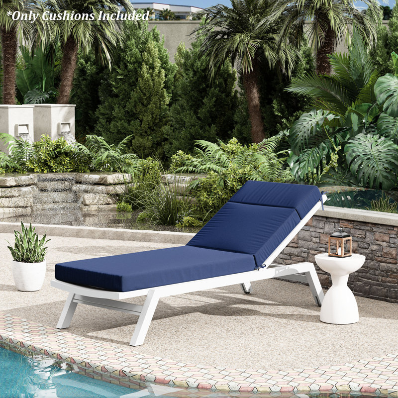 1-Piece Outdoor Chaise Lounge Chair Cushion, 80"X26"X4", Blue