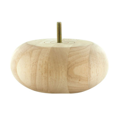 3in H x 6in Dia Unfinished Solid Hardwood Bun Foot Leg. 1 Piece