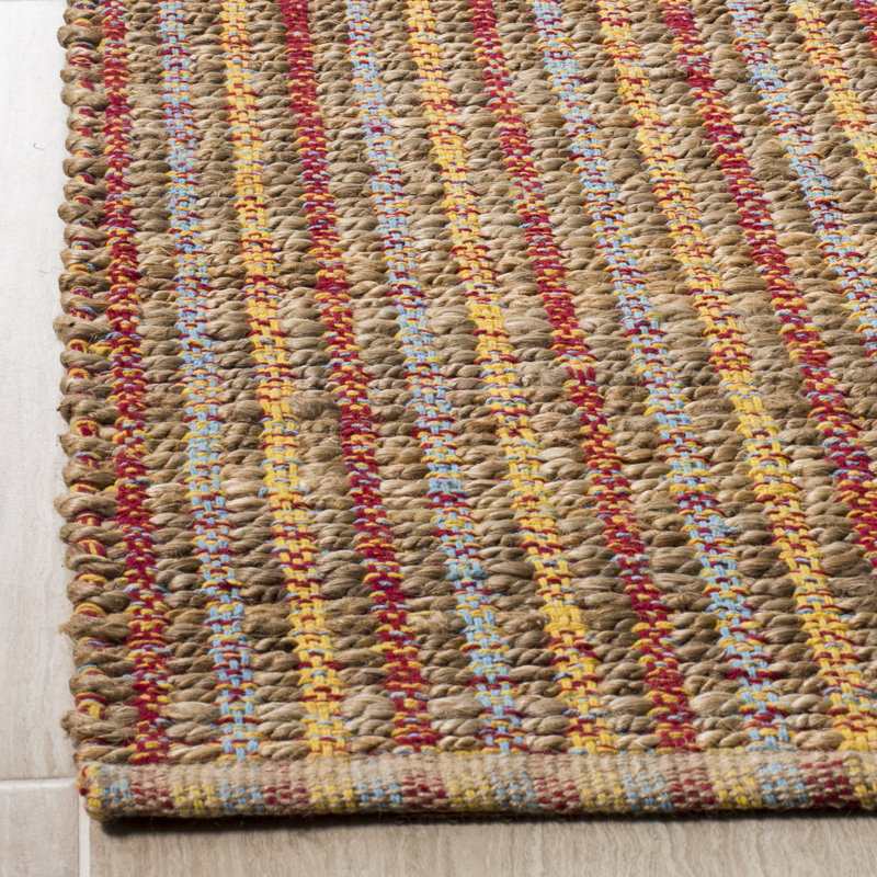Tapis rayé beige / rouille en jute tissé à la main Abhay, Rectangle 3 pi x 5 pi