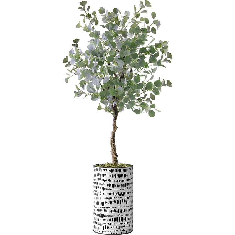 Arbre artificiel dans un pot de fleurs moderne, faux arbre en soie d'eucalyptus (décoration en pot et arbre)