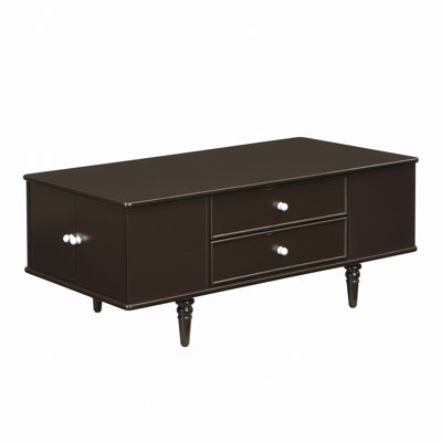 Rectangle Coffee Table With Drawers, Two Side Hidden Storage Compartments, 47.2" Wood Coffee Table With Metal Handles And Four Solid Wood Legs For Living Room