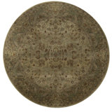 Hand-Knotted High-Quality Green and Brown Round Area Rug