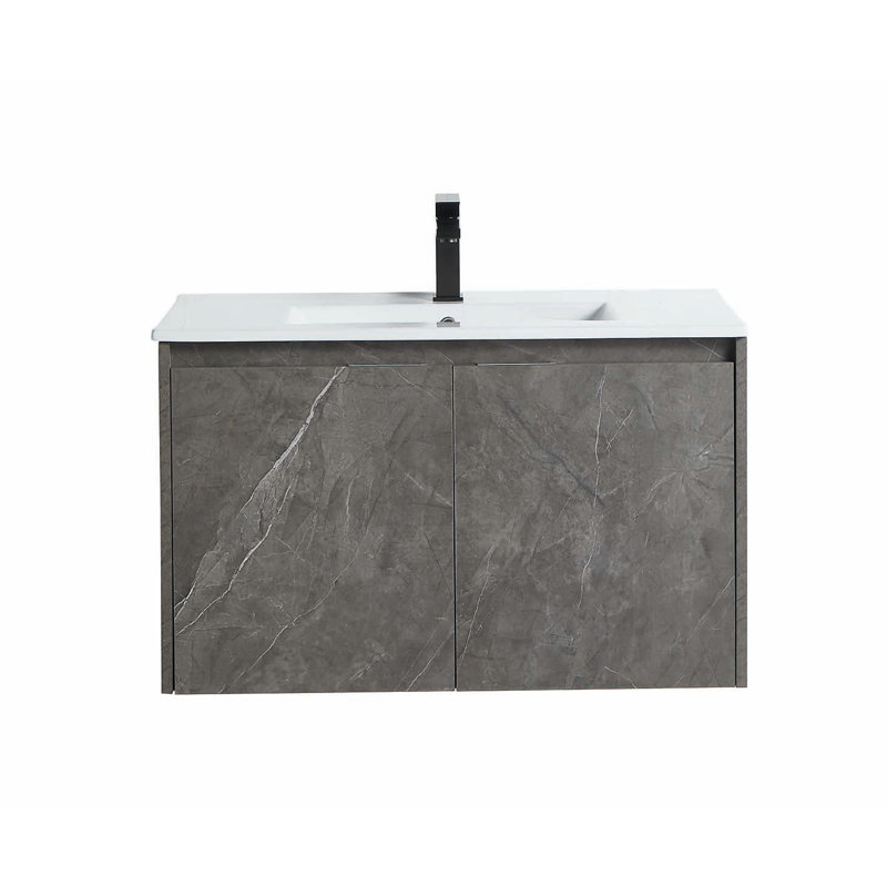 32'' Single Bathroom Vanity with Ceramic Top, Gray