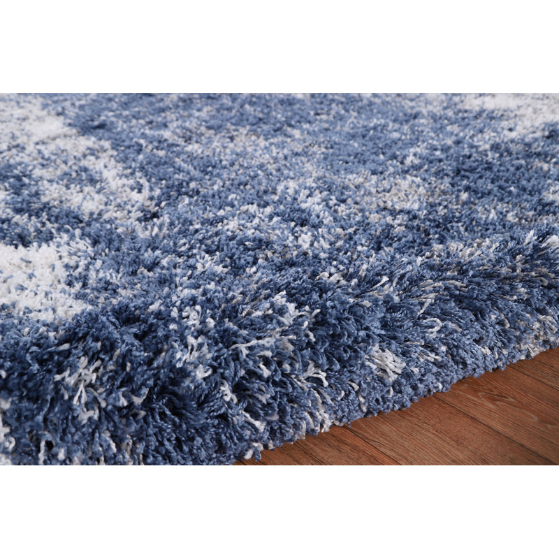 Tapis à poils longs bleu / gris, Rectangle 7 pi 10 po x 10 pi
