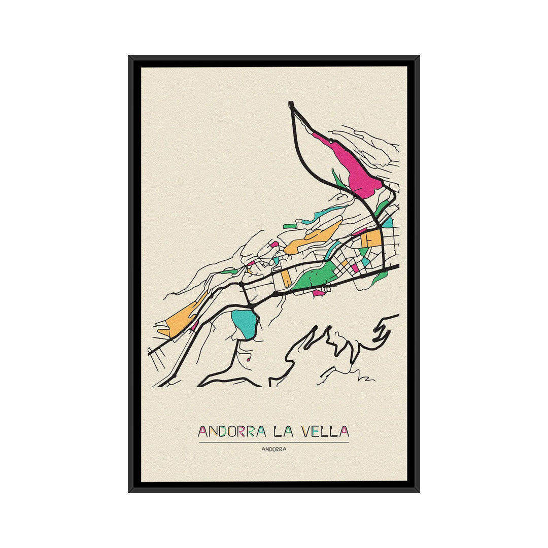 Andorra La Vella, Andorra Map by Ayse Deniz Akerman - Print on Canvas