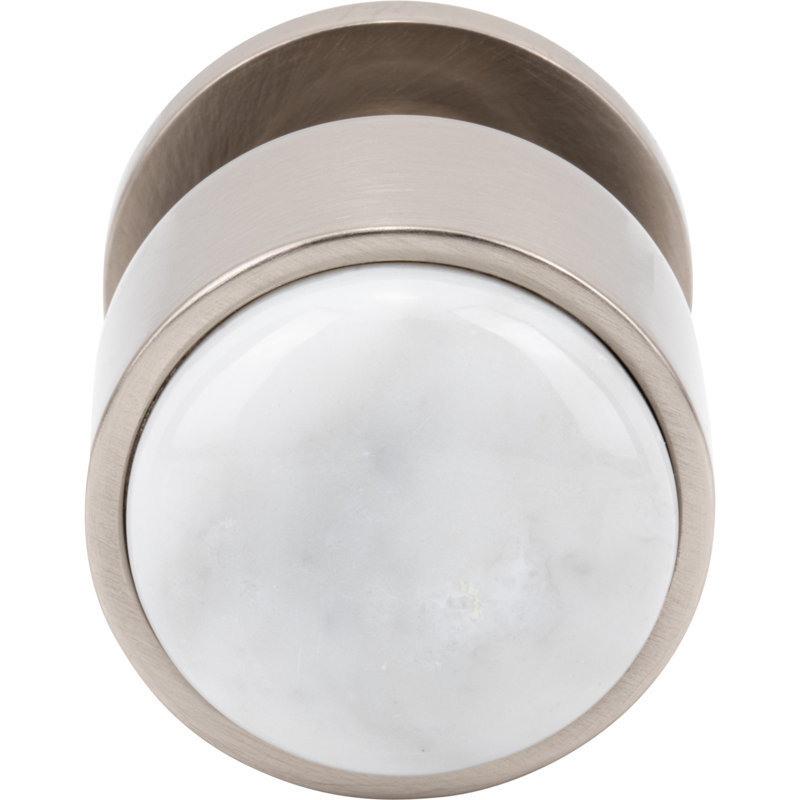 Firesky Diameter Knob, Brushed Satin Nickel, Carrara White, 1 1/8"