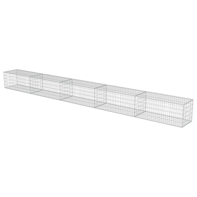 Silver Metal Gabion Wall, 19.69cm H x 236.22cm W x 19.69cm D