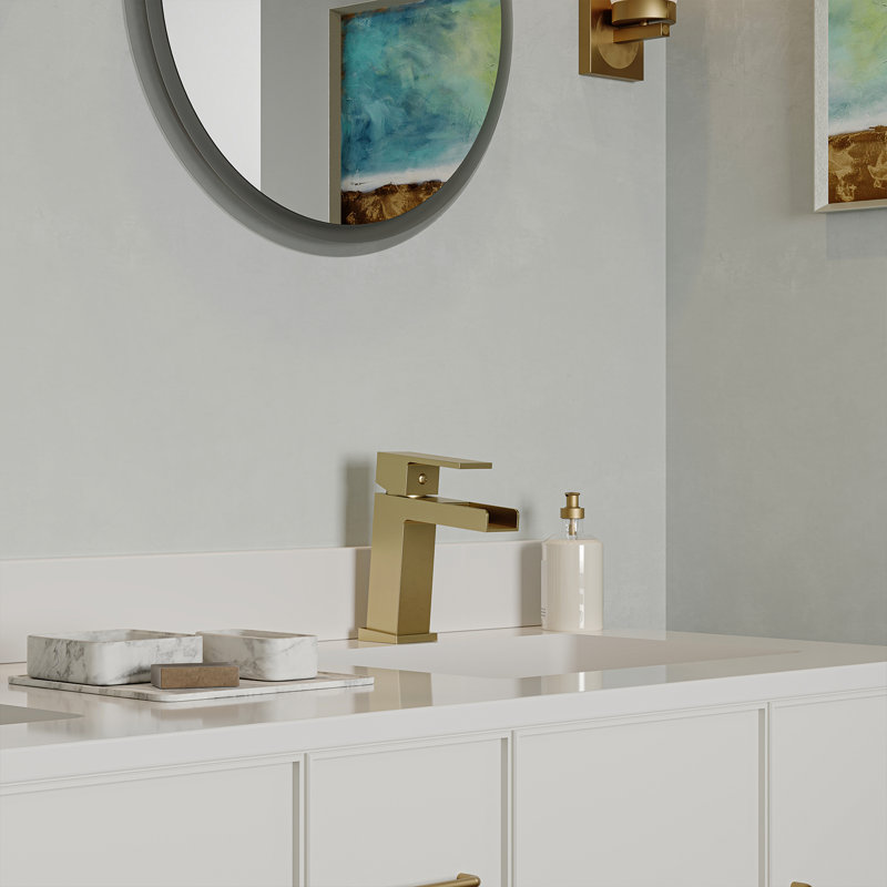 Single-Hole Single-handle Bathroom Faucet with Drain Assembly, Brushed Gold