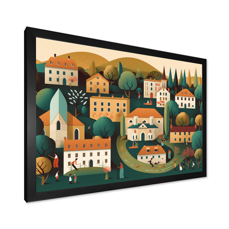 «Small Town Village I», reproduction d'art sur toile, Cadre photo noir, H 12 po x l 20 po x P 1 po