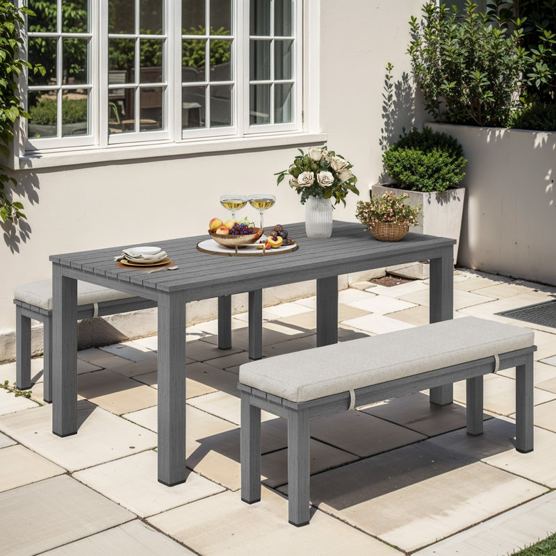 Aluminum 4 - Person Rectangular Outdoor Dining Set With Cushions, Gray