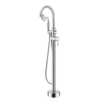 Robinet de baignoire autoportant avec douche à main - Tuyau flexible de 59 po pour une utilisation polyvalente. Fini nickel brossé au plancher massif.