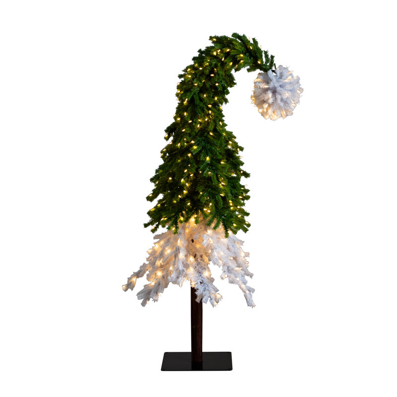 7ft Green and White Santa's Hat Christmas Tree with Warm LED Lights