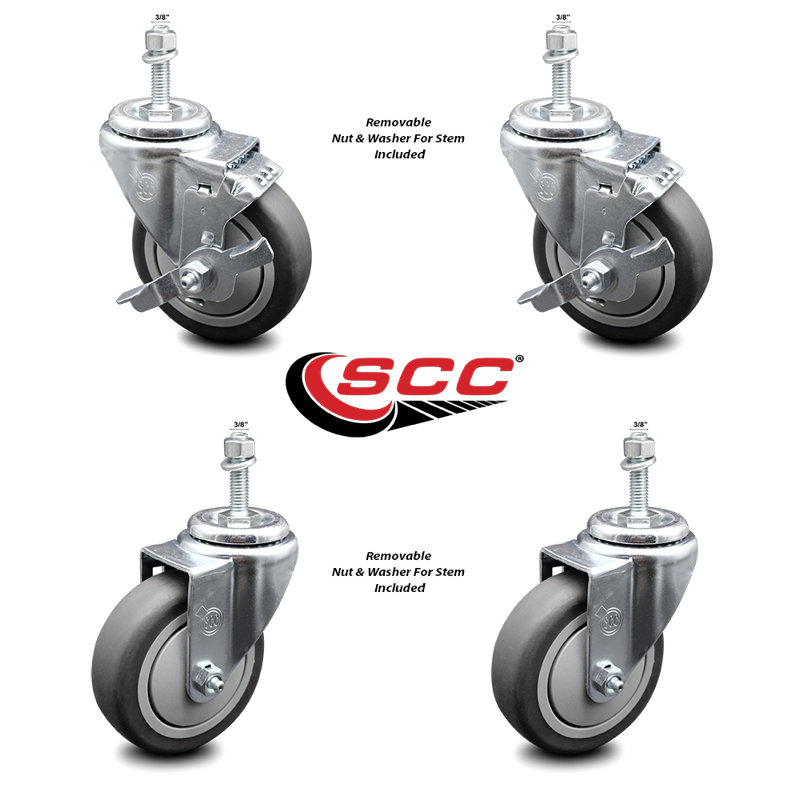 Roue en caoutchouc pivotante sur roulettes à tige filetée 3/8 po SCC