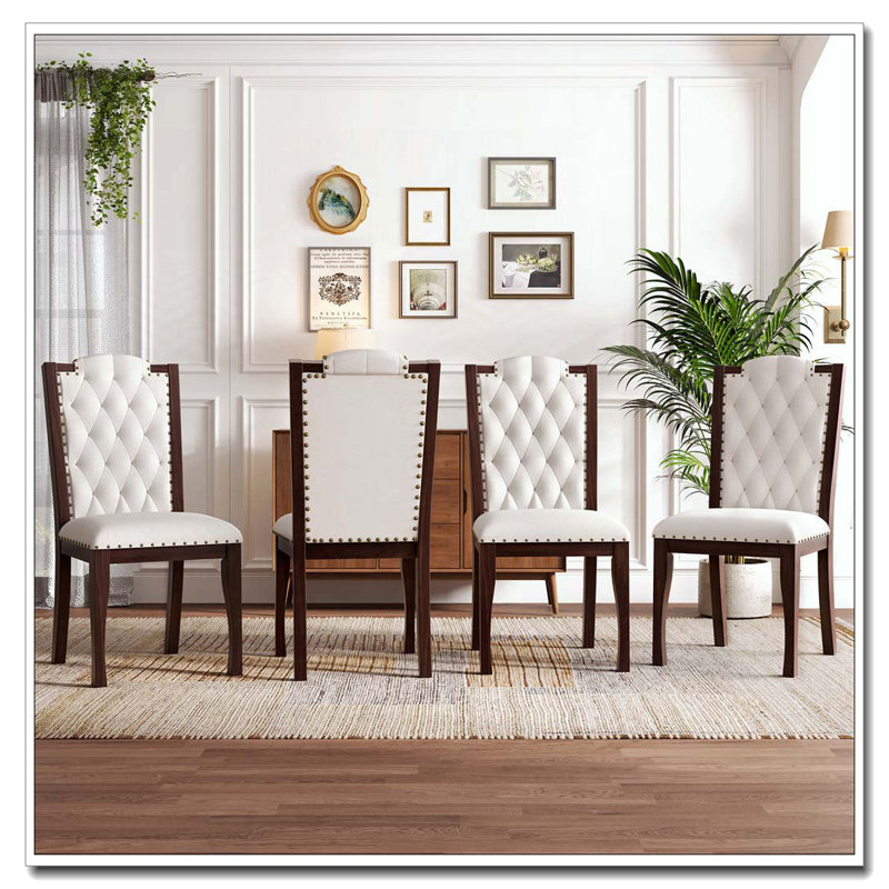 High Back Button Tufted Upholstered Dining Chairs, Espresso