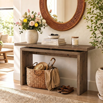 63" Solid Wood Console Table, Farmhouse Sofa Table For Entryway