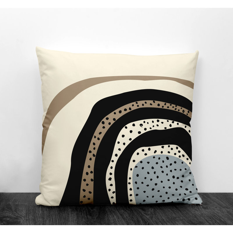 Coussin décoratif intérieur / extérieur en polyester filé Willow, 17 po x 17 po, Gris / blanc cassé / beige / noir