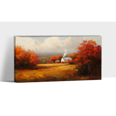 Paysage d'automne, art mural - automne, décoration murale avec style rétro, art mural sur toile, images pour salon, reproduction sur toile tendue, 12 po x 24 po