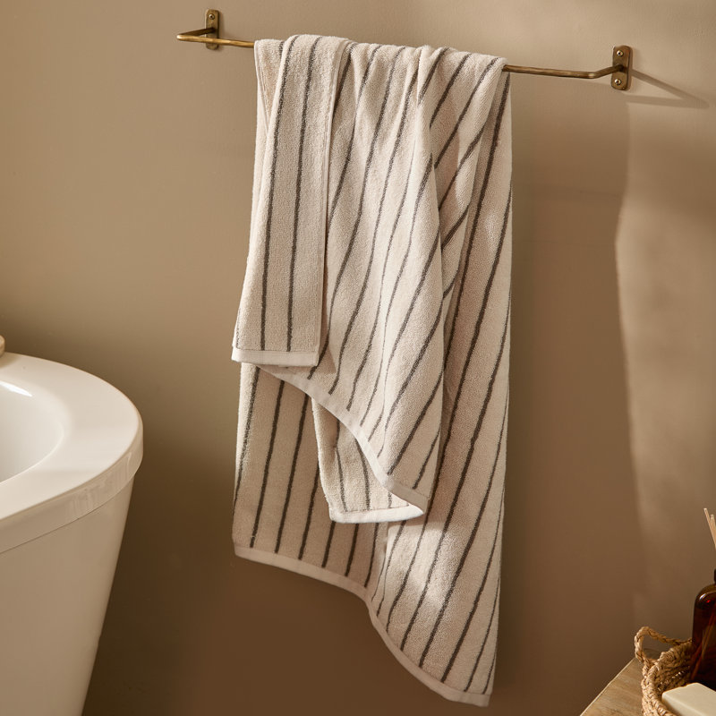 Hebden Narrow Stripe 100% Cotton Bath Towel, Brown/Cream
