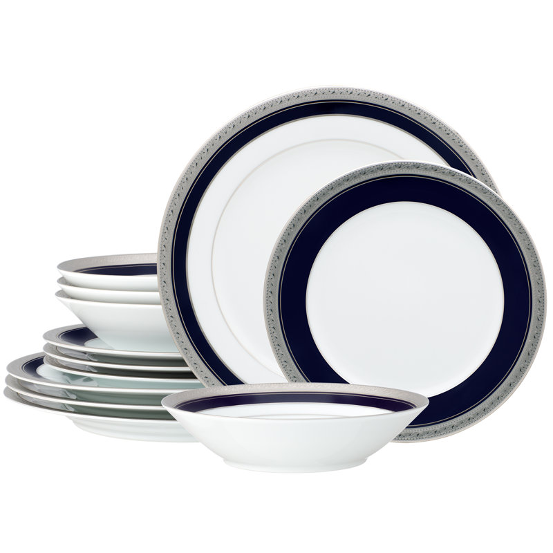 Service de table 12 pièces Noritake Crestwood Cobalt Platinum, service pour 4