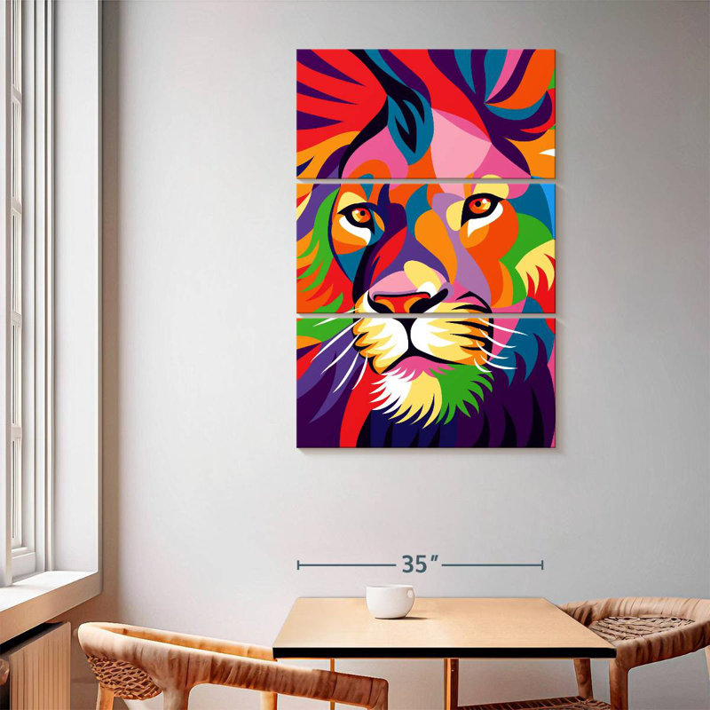 Portrait de lion coloré, H 65 po x l 42 po