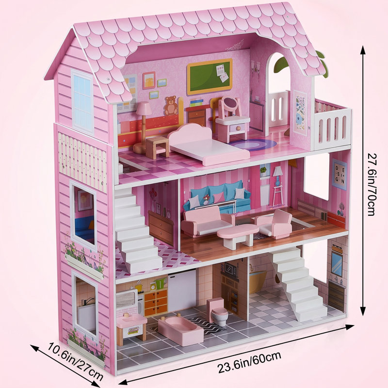 Shimmer Mansion Dollhouse, Large 3-Story Dollhouse With Accessories